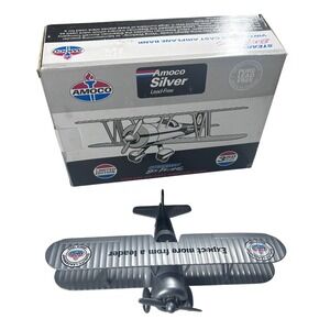 Amoco Silver Biplane‎ Airplane Bank Limited Edition Vintage Collectible Plane